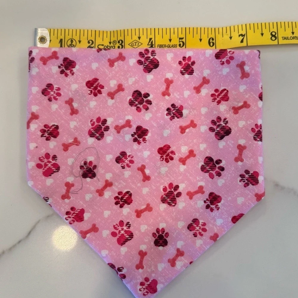 Handmade Pink Dog Bandana with Scrunchi Paw Print Design